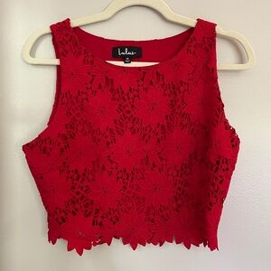 LULUS Look at Me Wow Red Floral Lace Cropped Top Size M